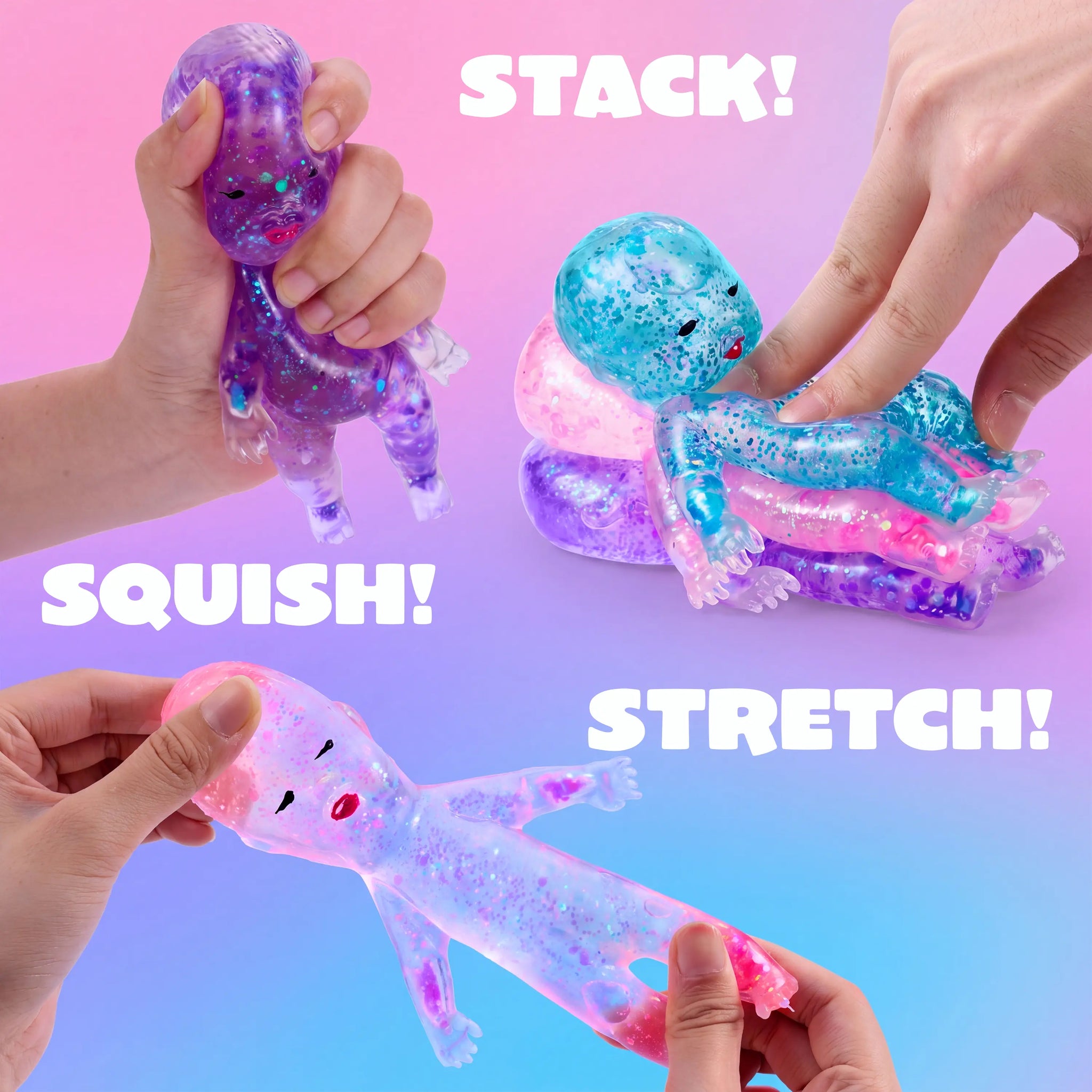 ✨ 3PCS Glitter Baby Squishies, Soft Slow-Return Toys, Party Favors & Gifts 🎁