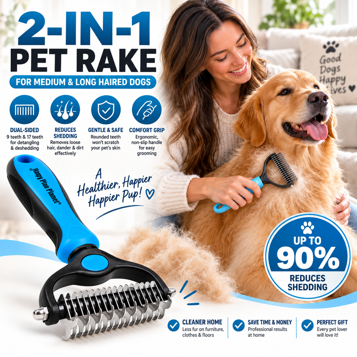 🐕LIMITED TIME 50% OFF!⏳🔥FurEase™ 2-in-1 Deshedding & Dematting Pet Brush