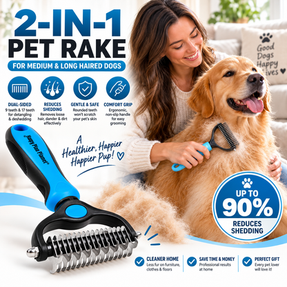 🐕LIMITED TIME 50% OFF!⏳🔥FurEase™ 2-in-1 Deshedding & Dematting Pet Brush