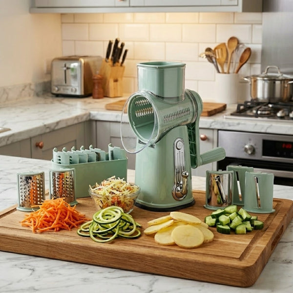 Rotary Cheese Grater with Handle, 5 Well-Designed Blades, Strong Suction Cup Base, Kitchen Utensils Vegetable Slicer Dicer Fruit Vegetable Slicer Gadgets Kitchen