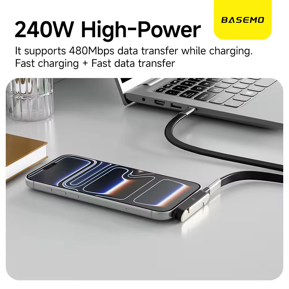 240W Ultra-Fast Type-C Cable with 360° Detachable Phone Stand