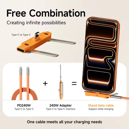 240W Ultra-Fast Type-C Cable with 360° Detachable Phone Stand