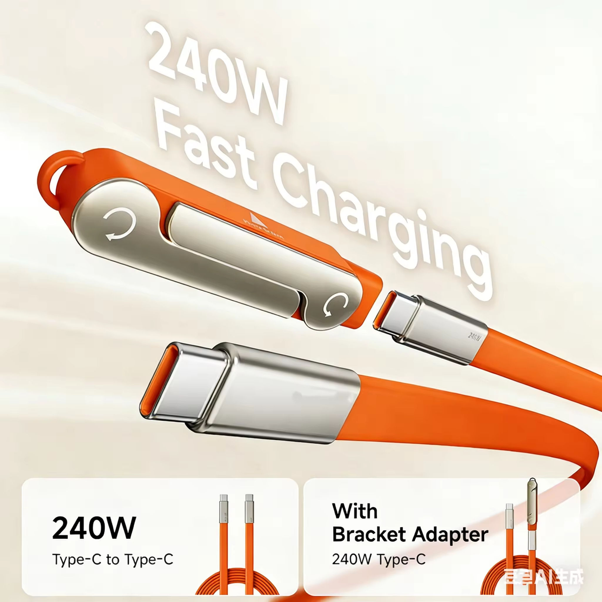 240W Ultra-Fast Type-C Cable with 360° Detachable Phone Stand