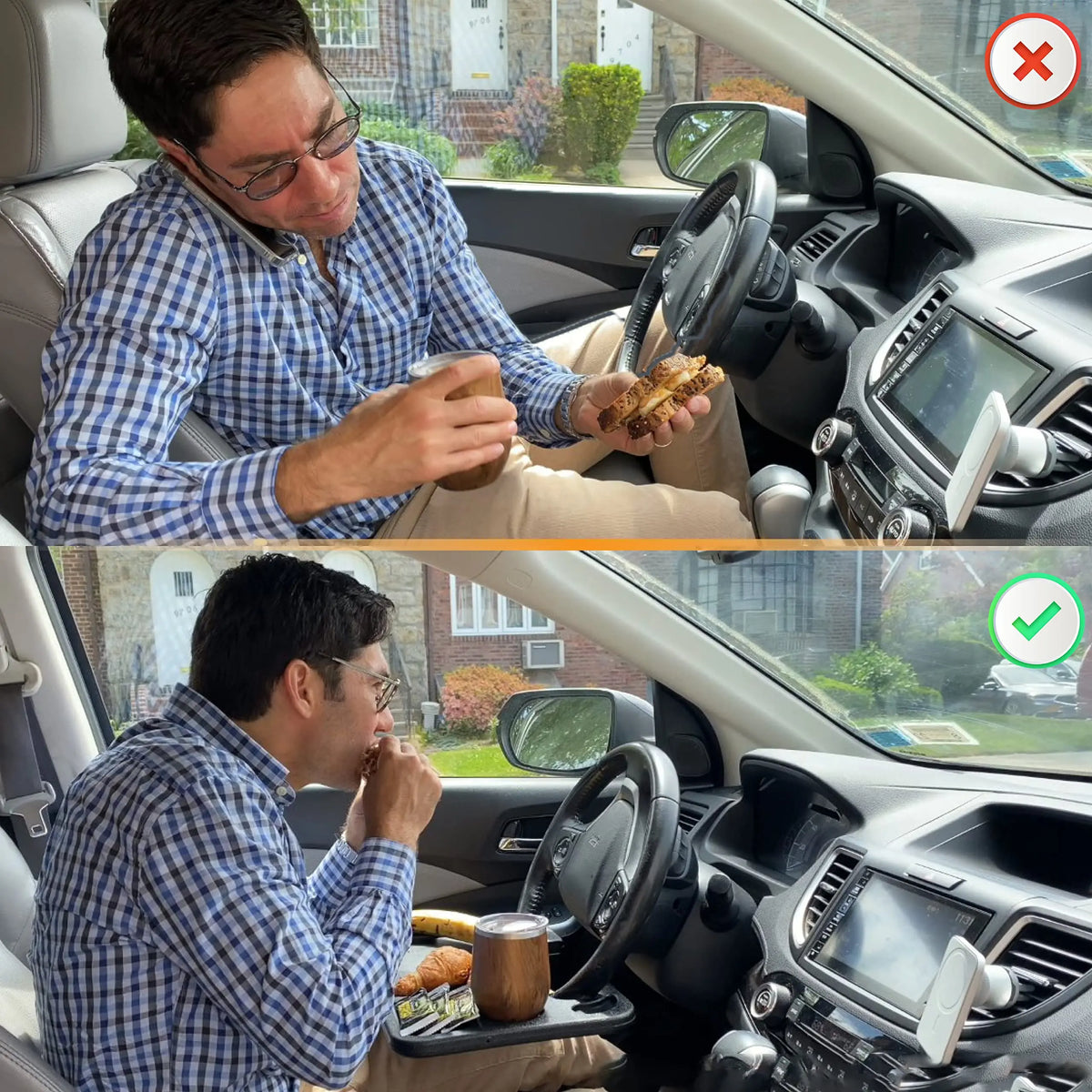 2-in-1 Car Steering Wheel Desk - Black ABS Plastic Food & Laptop Tray