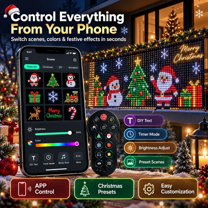 🎄Smart RGB Pixel Curtain Lights - App-Controlled Animated Holiday Display for Balcony & Window Decor
