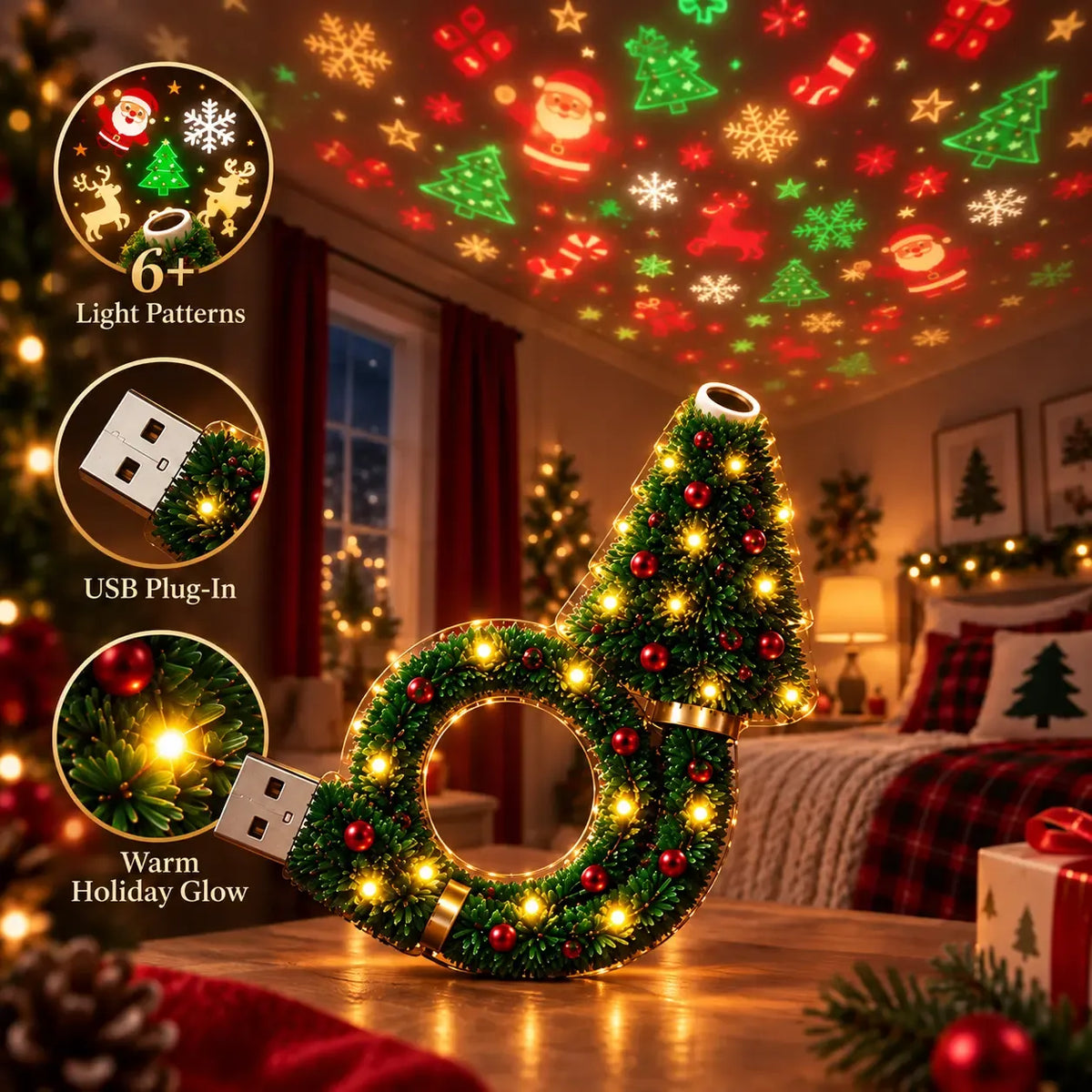 🎁Christmas Ceiling Projection Light – 6 Magical Holiday Designs In One Lamp