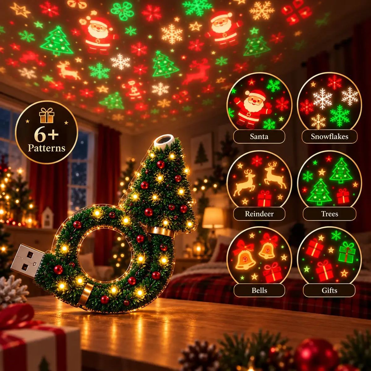 🎁Christmas Ceiling Projection Light – 6 Magical Holiday Designs In One Lamp