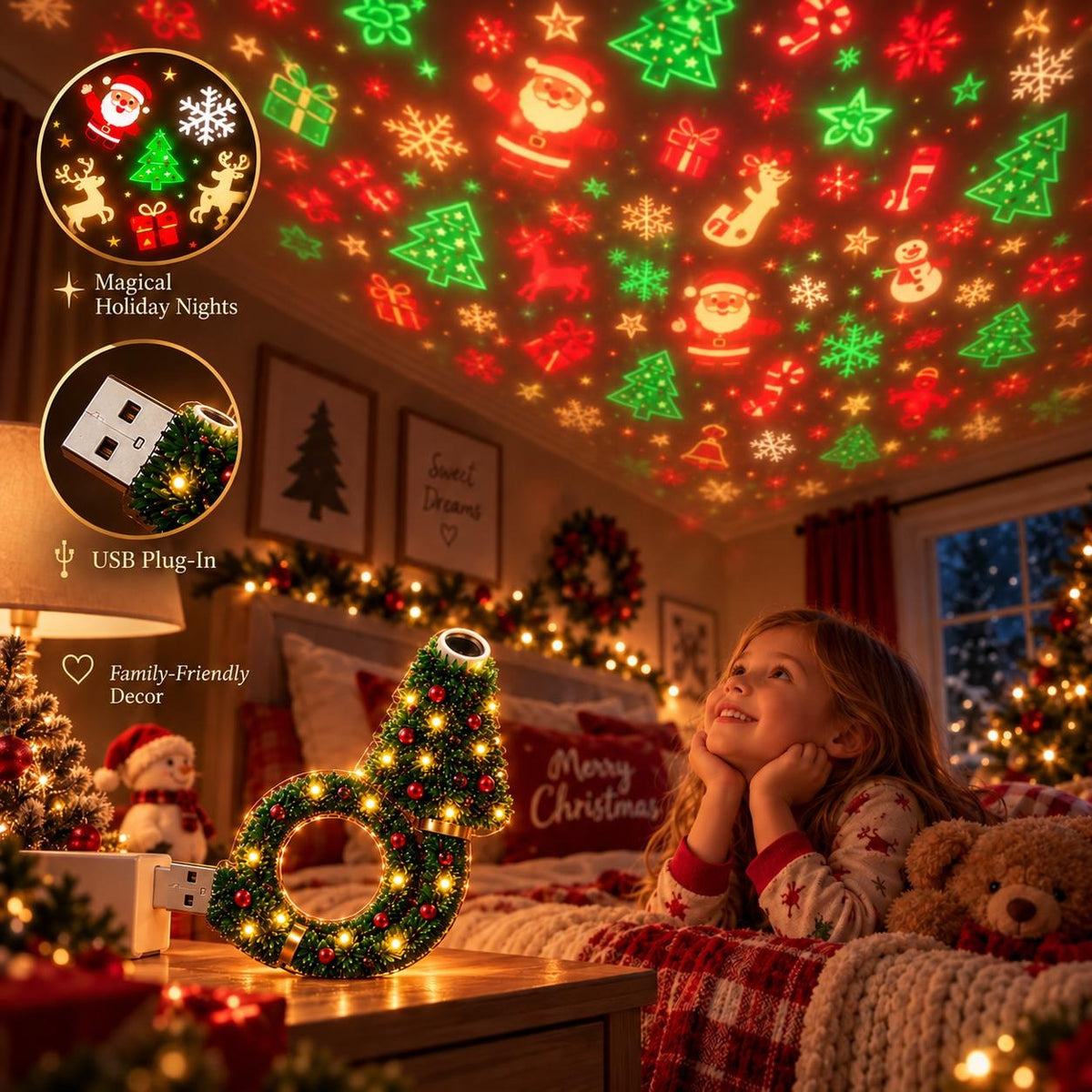 🎁Christmas Ceiling Projection Light – 6 Magical Holiday Designs In One Lamp