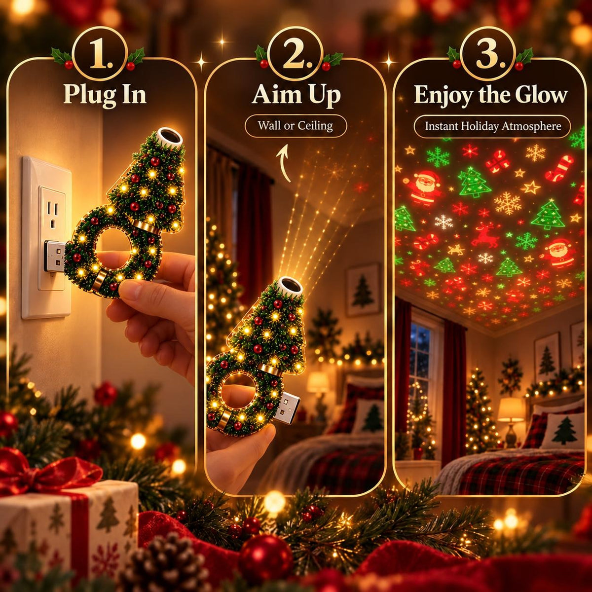 🎁Christmas Ceiling Projection Light – 6 Magical Holiday Designs In One Lamp