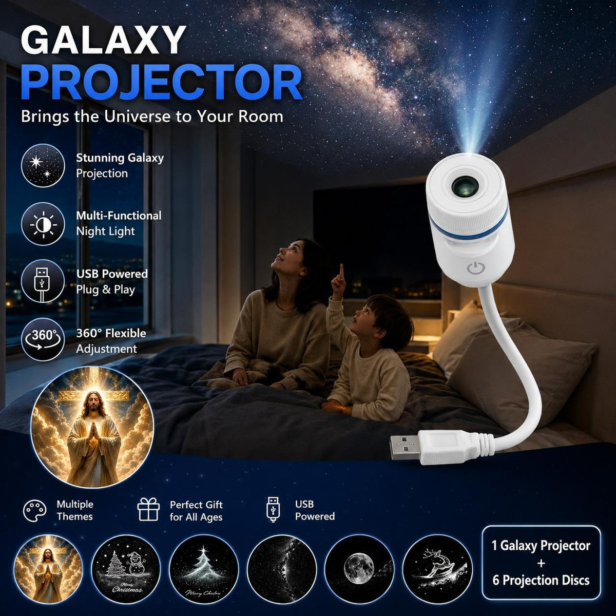 Galaxy Projector 2-in-1 Night Light Projector with 1 Projection Films