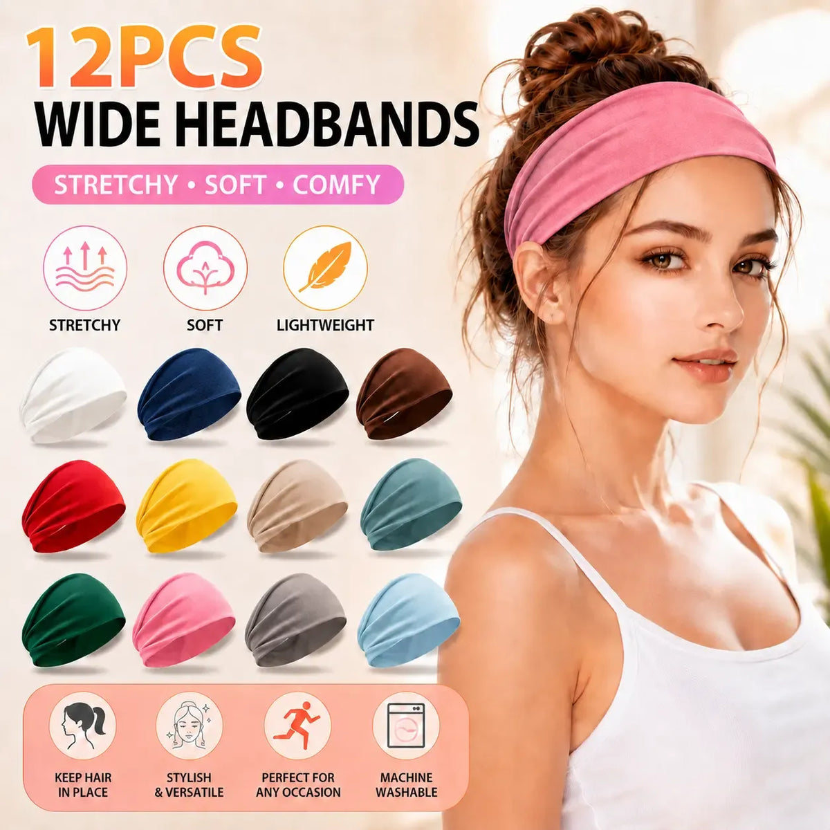 Women's Universal 6-Pack No-Slip Elastic Fashion Headband Set