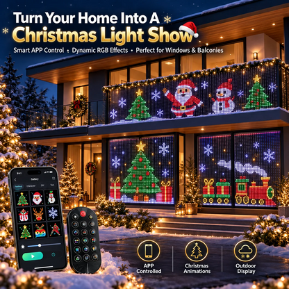 🎄Smart RGB Pixel Curtain Lights - App-Controlled Animated Holiday Display for Balcony & Window Decor