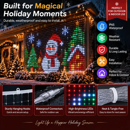 🎄Smart RGB Pixel Curtain Lights - App-Controlled Animated Holiday Display for Balcony & Window Decor
