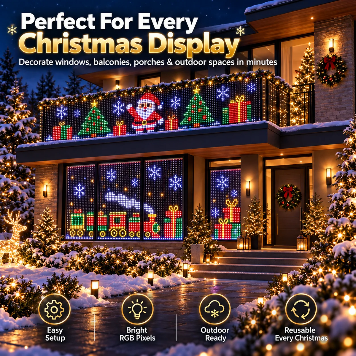 🎄Smart RGB Pixel Curtain Lights - App-Controlled Animated Holiday Display for Balcony & Window Decor