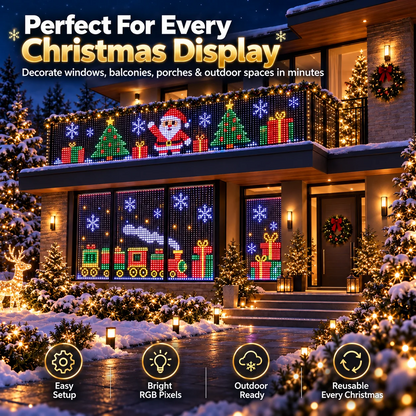 🎄Smart RGB Pixel Curtain Lights - App-Controlled Animated Holiday Display for Balcony & Window Decor