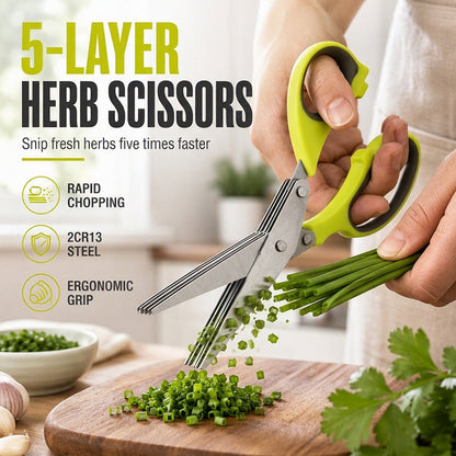 🔥5-Blade Herb Scissors – Stainless Steel Kitchen Shears for Herbs, Scallions & Garnishes✂️🌿