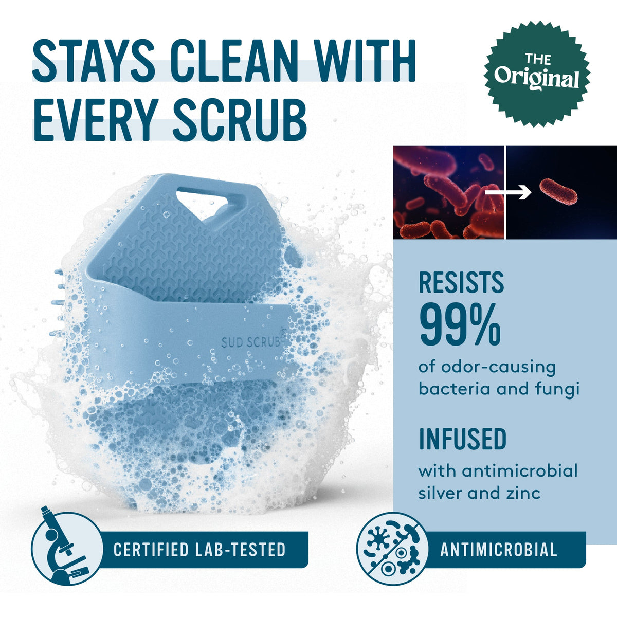 Body Bath Brush — Antibacterial silicone bath brush designed for sensitive and acne-prone skin.