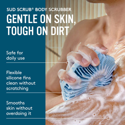 Body Bath Brush — Antibacterial silicone bath brush designed for sensitive and acne-prone skin.