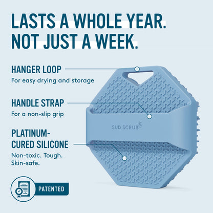 Body Bath Brush — Antibacterial silicone bath brush designed for sensitive and acne-prone skin.