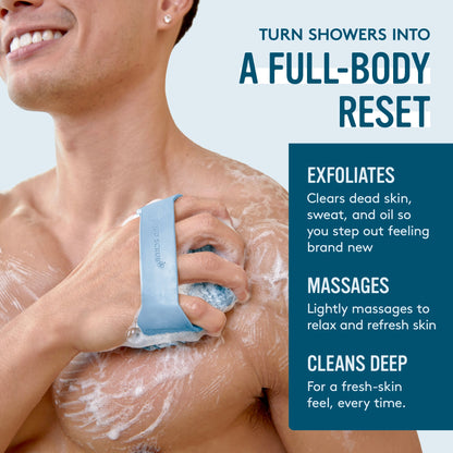 Body Bath Brush — Antibacterial silicone bath brush designed for sensitive and acne-prone skin.
